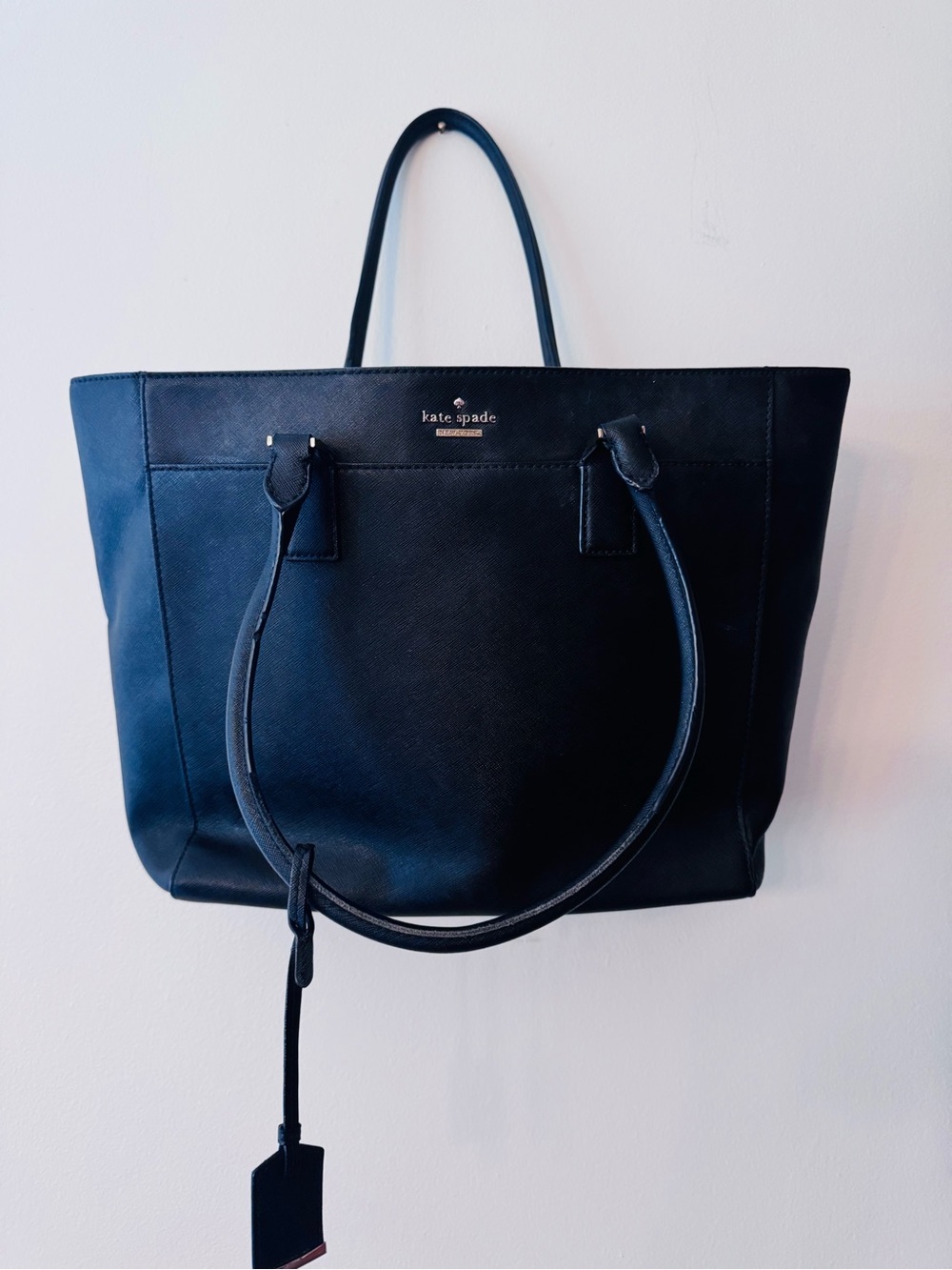 Kate Spade New York Black Leather Laptop Tote | Triple Compartment Work Bag